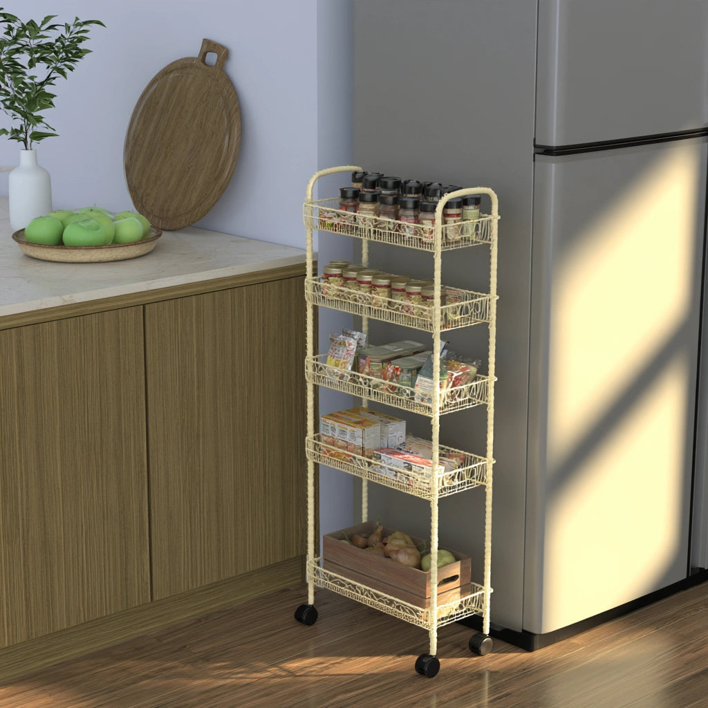 Bureau-organizer op wielen, met vijf niveaus, kleur crème