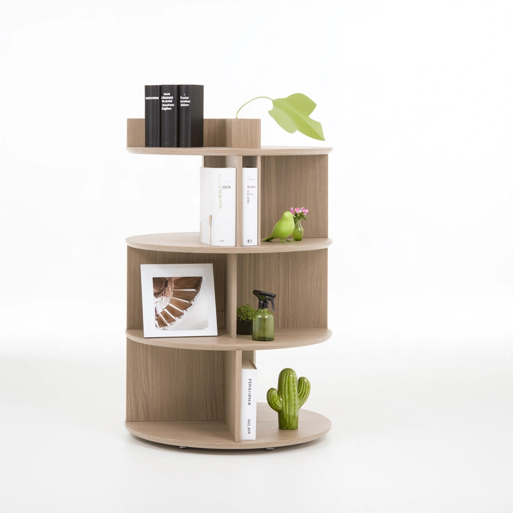Boekenkast van hout, draaibaar, met vier niveaus, kleur lichtbruin