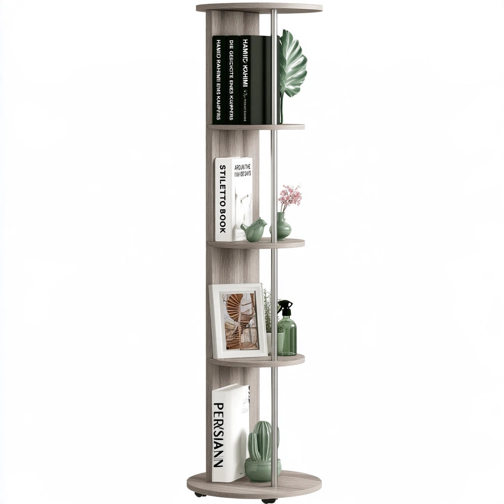 Boekenkast van hout, draaibaar, met vier niveaus, kleur lichtbruin