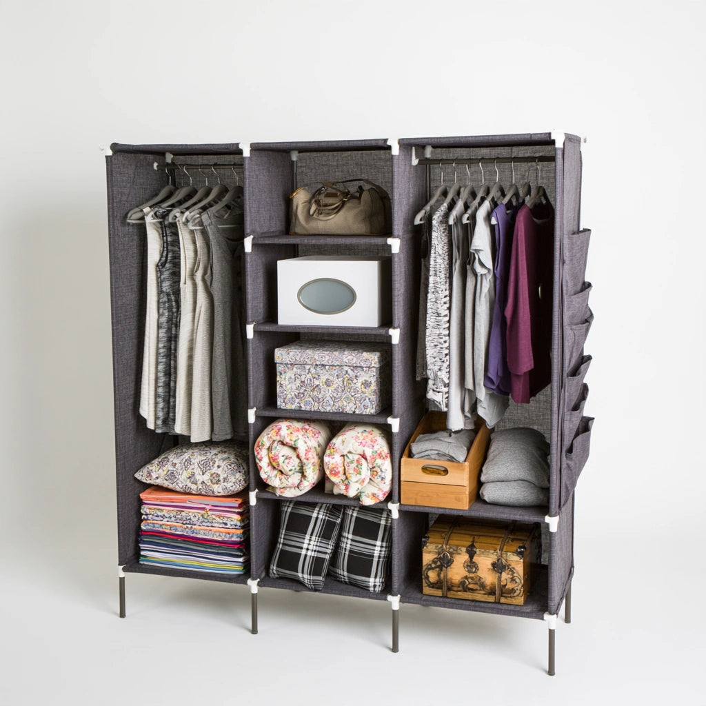 Kledingkast met stoffen bekleding, kleur donkergrijs
