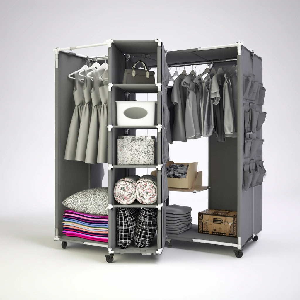 Kledingkast met stoffen bekleding, kleur donkergrijs