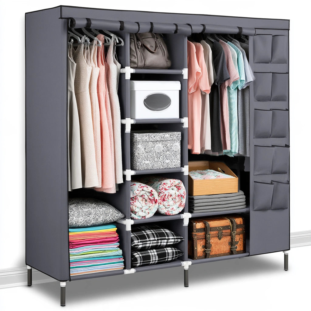Kledingkast met stoffen bekleding, kleur donkergrijs