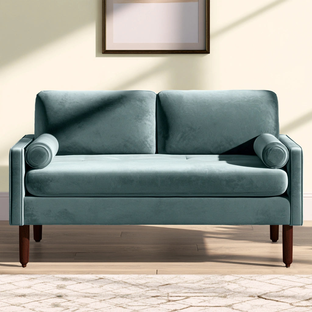 Gestoffeerde bank, kleur blauw en grijs