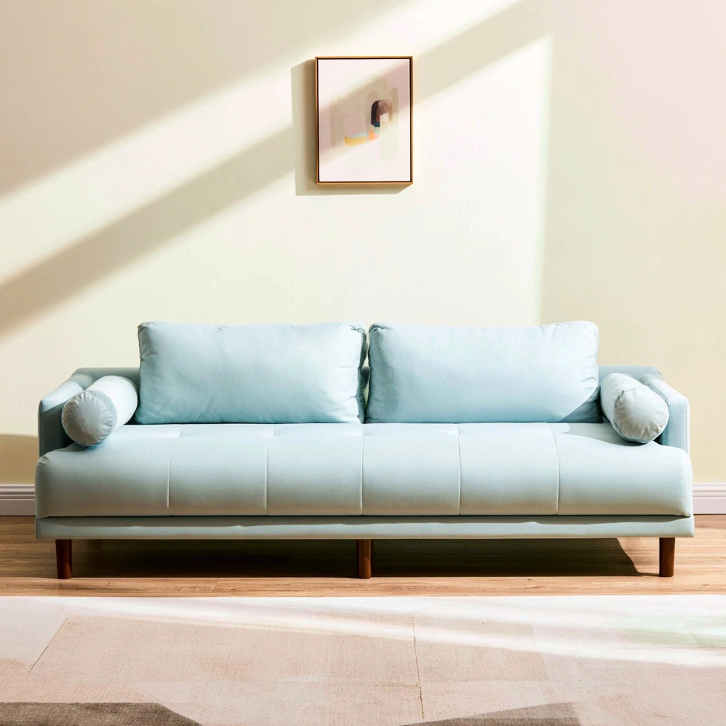 Gestoffeerde bank, kleur blauw en grijs